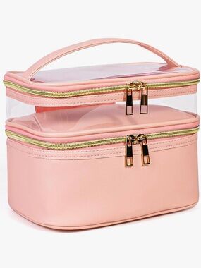 Pink Double-Deck Clear Cosmetic Train Case I have it in pink and black